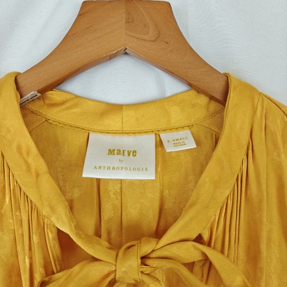 Maeve Anthropologie Maize Yellow Tie Neck Tiered Waist Midi Dress Satin Size XS - Picture 10 of 14